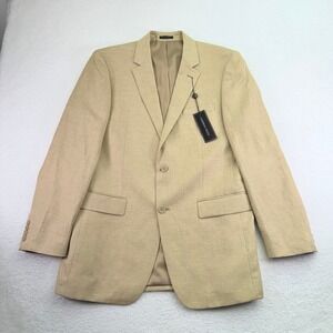 Andrew Fezza Blazer Mens 42L Long Beige Herringbone Linen Blend Sport Coat‎